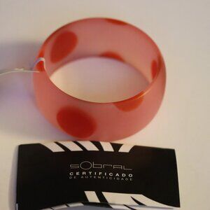 Signed Sobral Frosted Pink Red Polka Dot Bangle Bracelet